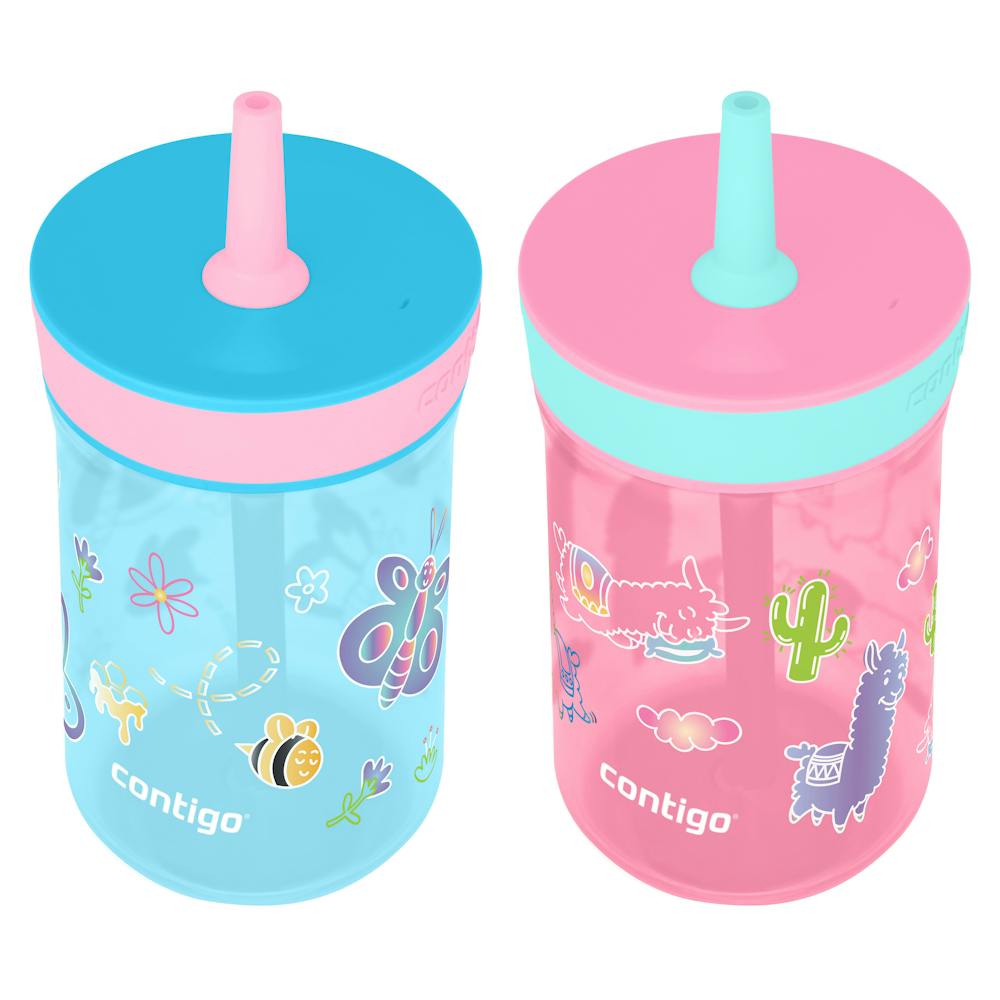 Kids Leighton Spill-Proof Tumbler with Straw, 14oz., 2-Pack - Butterflies and Honeybees & Llamas